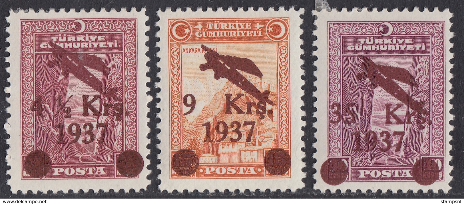 Turkey - 1938 - 4.5k-35k Airmail Yv. 6-8 - MH - 1934-39 Sandjak Alexandrette & Hatay