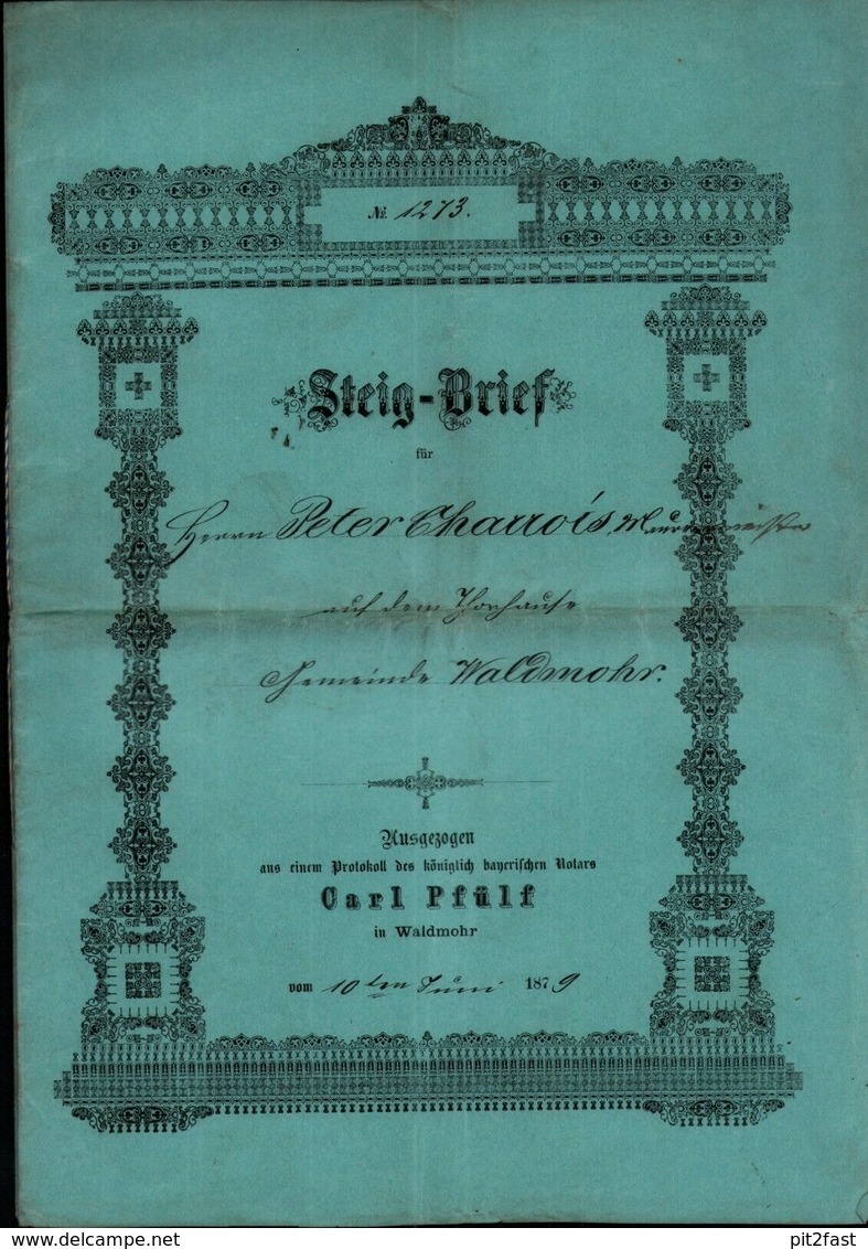 Dokument Adel , 8 Seitiger Steigbrief , Peter Charrois In Waldmohr B. Kusel 1879 !!! - Kusel