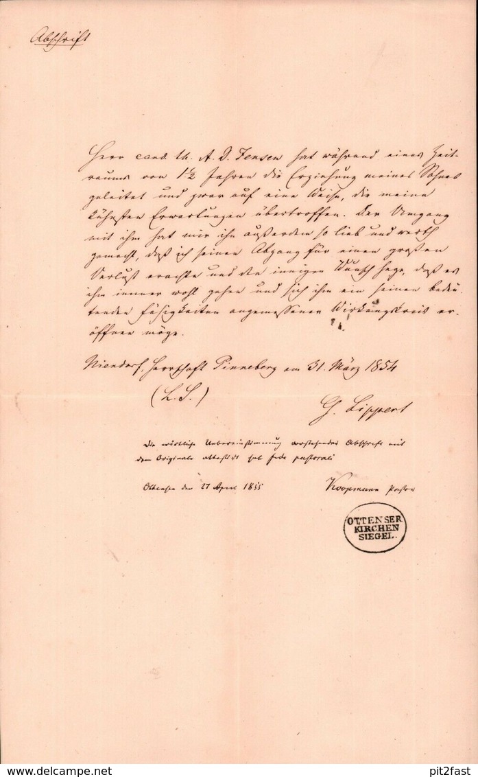 Dokument Adel , Niendorf B. Pinneberg , Hamburg Ottensen 1854 , G. Lippert  !!! - Pinneberg
