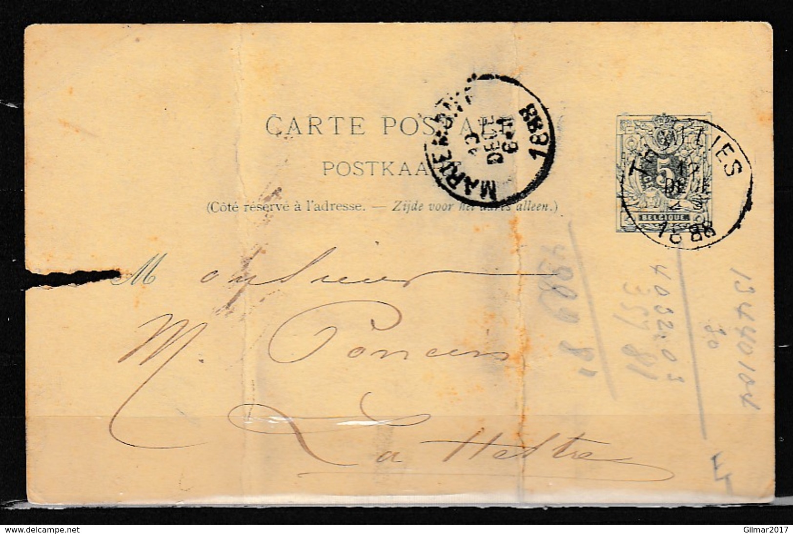 Postkaart Van Thuillies Naar La Hestre - Briefkaarten 1871-1909