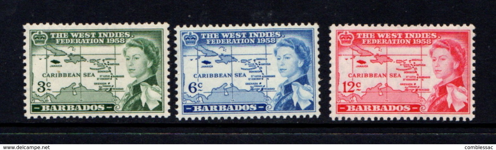 BARBADOS   1958    Inauguration  Of  British  Caribbean  Federation    Set  Of  3    MH - Barbados (...-1966)