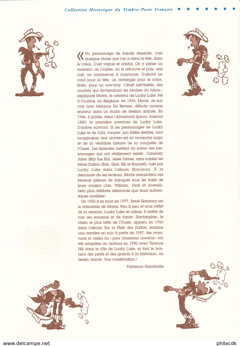 FRANCE - DOCUMENT OFFICIEL FETE DU TIMBRE 2003 CAD PARIS DU 15/03/2003 LUCKY LUKE - Documents Of Postal Services