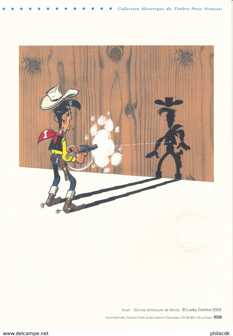 FRANCE - DOCUMENT OFFICIEL FETE DU TIMBRE 2003 CAD PARIS DU 15/03/2003 LUCKY LUKE - Documents Of Postal Services