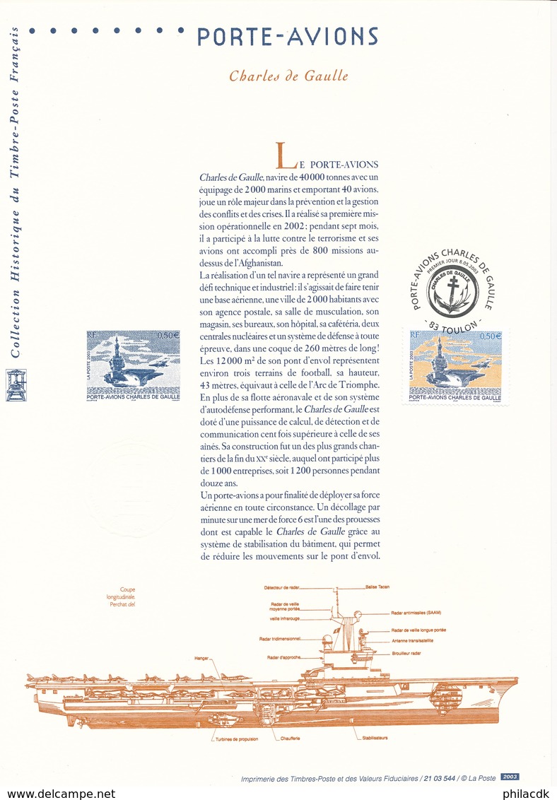 FRANCE - DOCUMENT OFFICIEL PORTE AVIONS CHARLES DE GAULLE CAD TOULON 83 DU 8/5/2003 - Postdokumente