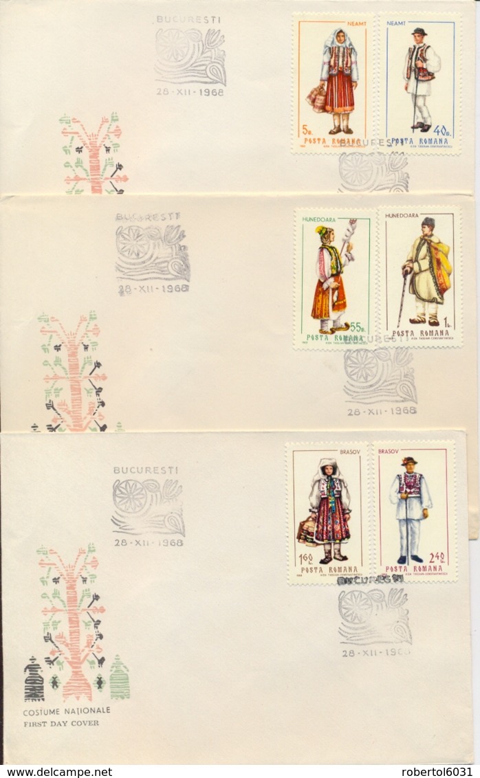 Romania 1968 FDC Folk Costumes On 3 Covers - Kostums