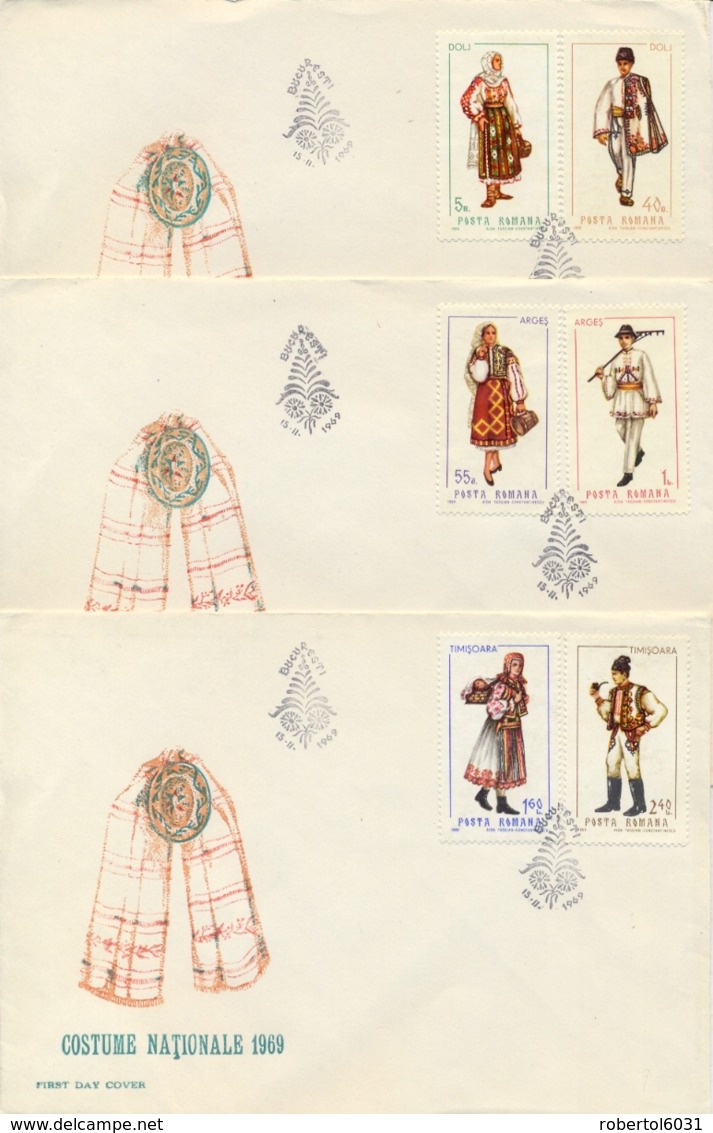 Romania 1969 FDC Folk Costumes On 3 Covers - Costumi