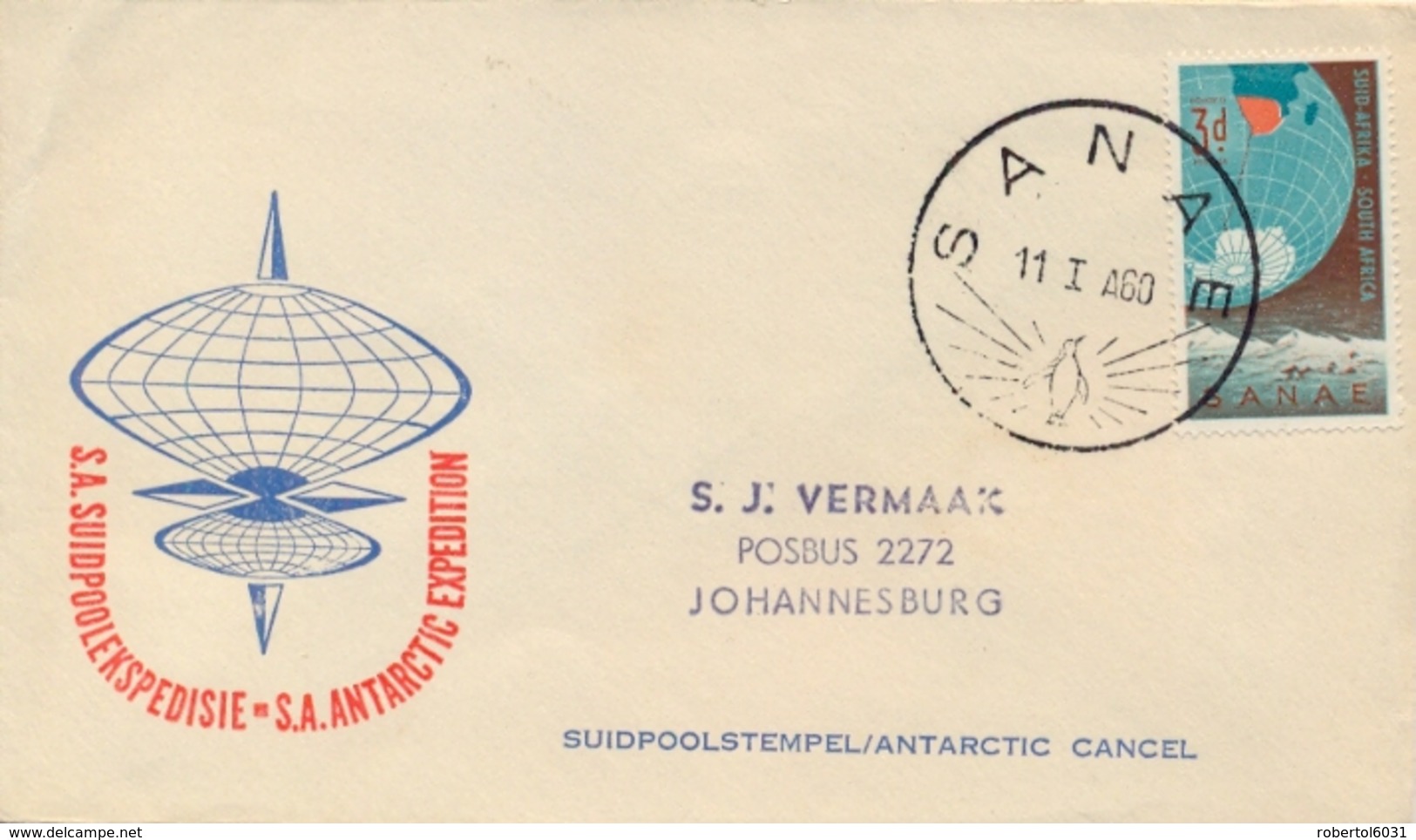 South Africa 1960 Cover From Antarctic Expedition S.A.N.A.E. With 3 D. - Programmi Di Ricerca