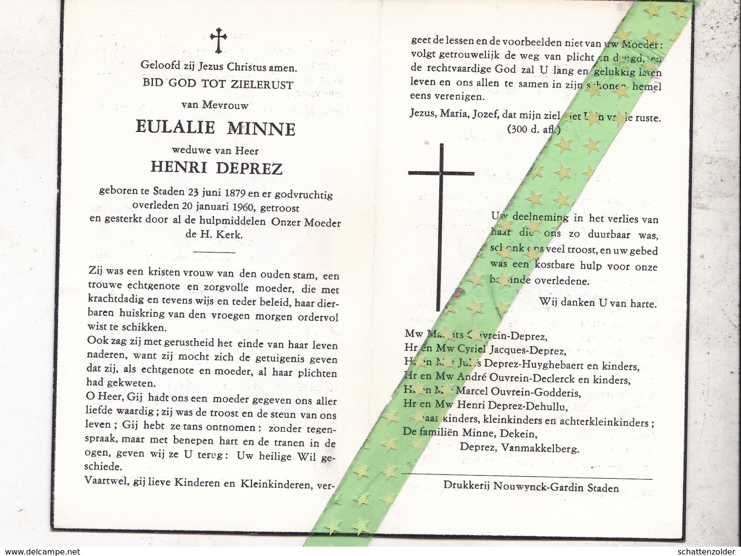 Eulalie Minne-Deprez, Staden 1879, 1960 - Obituary Notices