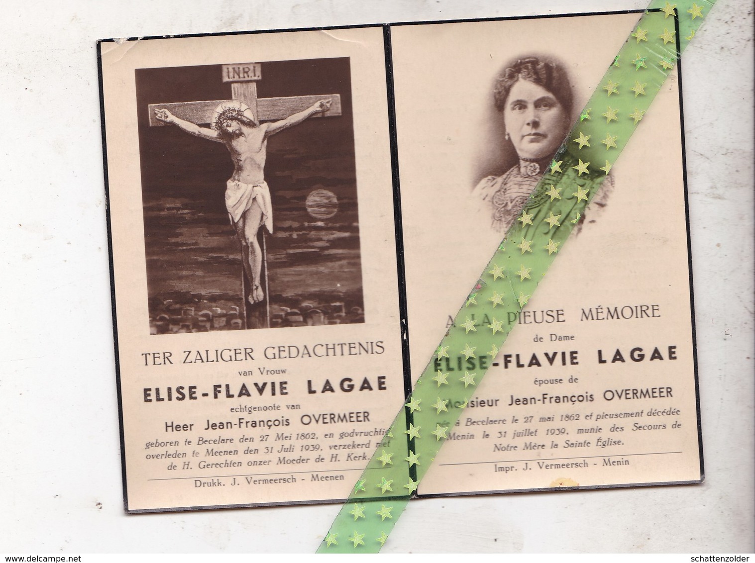 Elise Flavie Lagae-Overmeer, Becelaere 1862, Menin 1939 - Décès