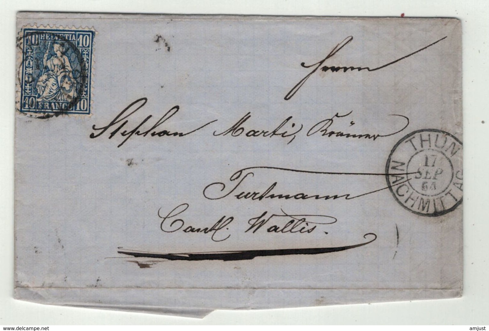 Suisse // Schweiz // Switzerland //  Helvétie Assise //  Lettre De Thun Pour Turtmann Le 17.09.1864 - Covers & Documents