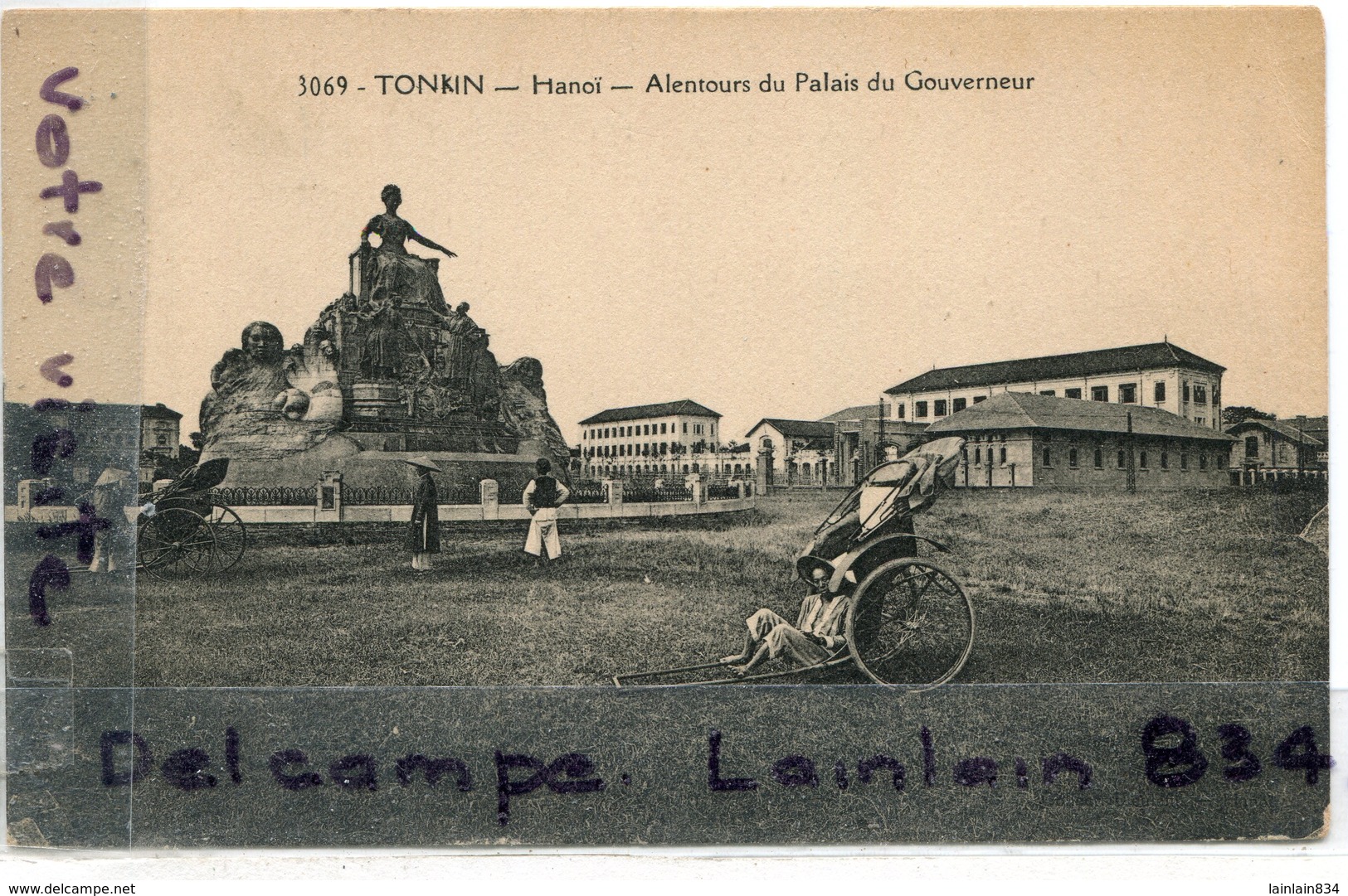 - 3069 - Tonkin - Indochine - Hanoi, Alentours Du Palais, Non écrite, Place, Pousse Pousse, Non écrite, TBE, Scans... - Viêt-Nam