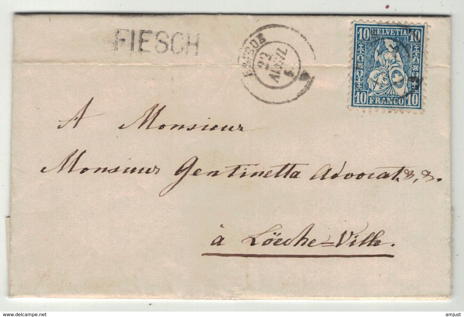 Suisse // Schweiz // Switzerland //  Helvétie Assise //  Lettre De Fiesch Pour Louèche Le 22.04.1864 (linéaire FIESCH) - Lettres & Documents