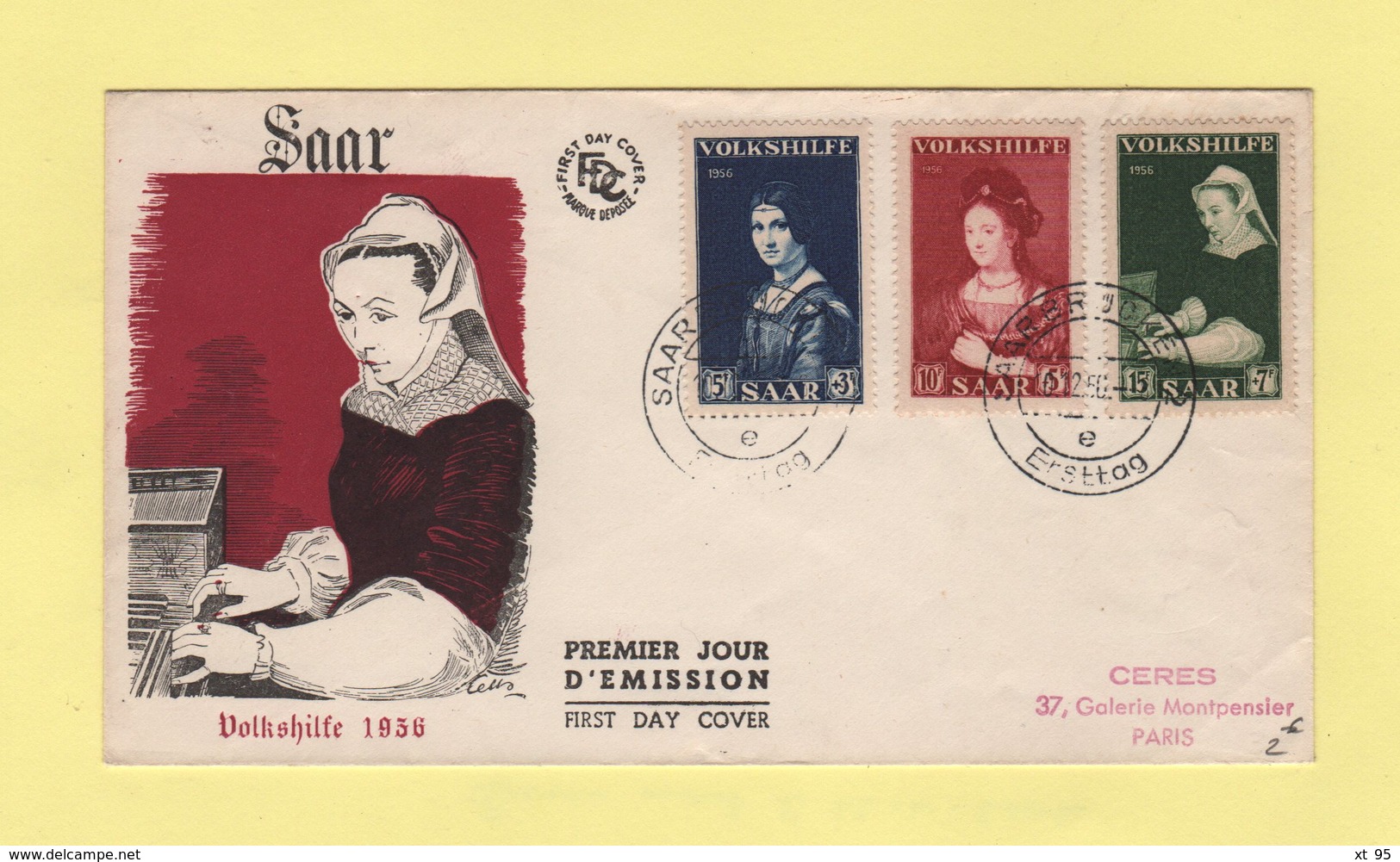 Saar - FDC - Volkshilfe - 1956 - Lettres & Documents