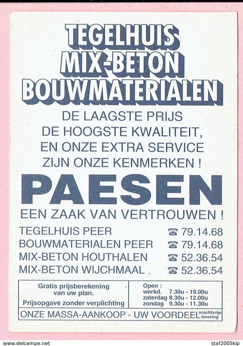 Sticker - Tegelhuis PAESEN - Steenweg Linde - 1999 - Peer - Houthalen - Wijchmaal - Autocollants