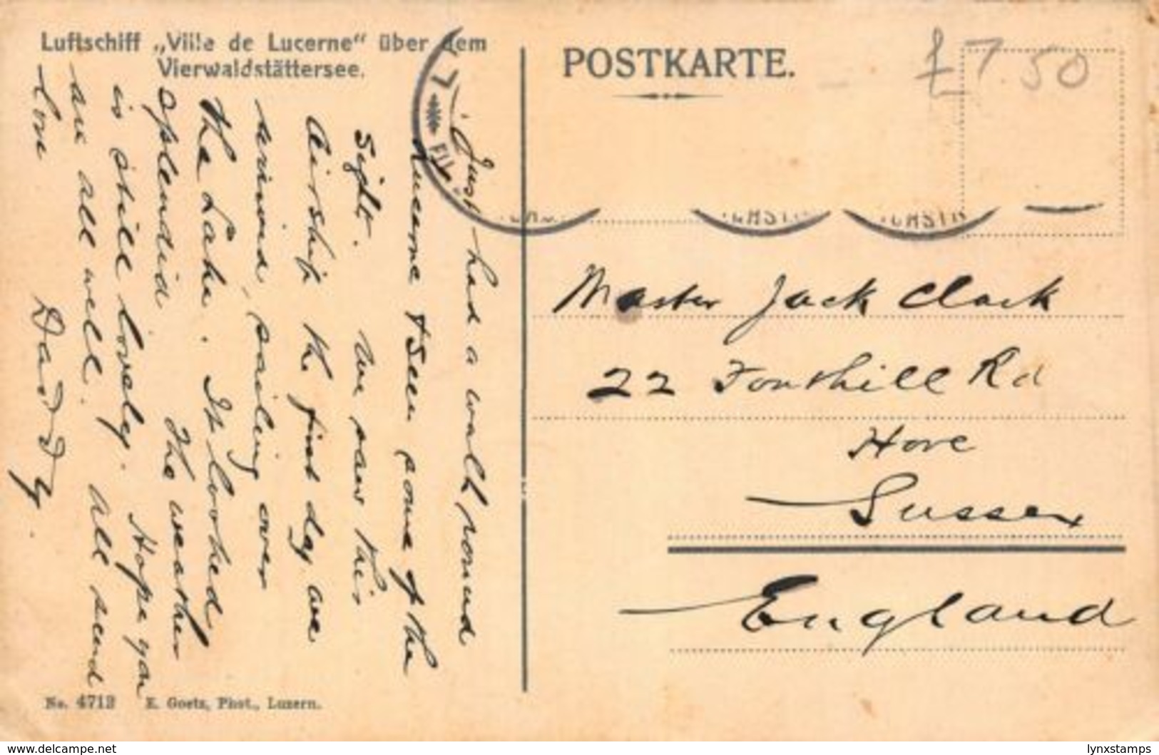 Luftschiff Ville De Lucerne Zepellin Balloon Postcard - Sonstige & Ohne Zuordnung