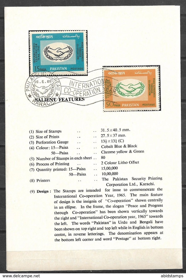 PAKISTAN 1965 BROCHURE WITH STAMPS INTERNATIONAL COOPERATION YEAR - Pakistan