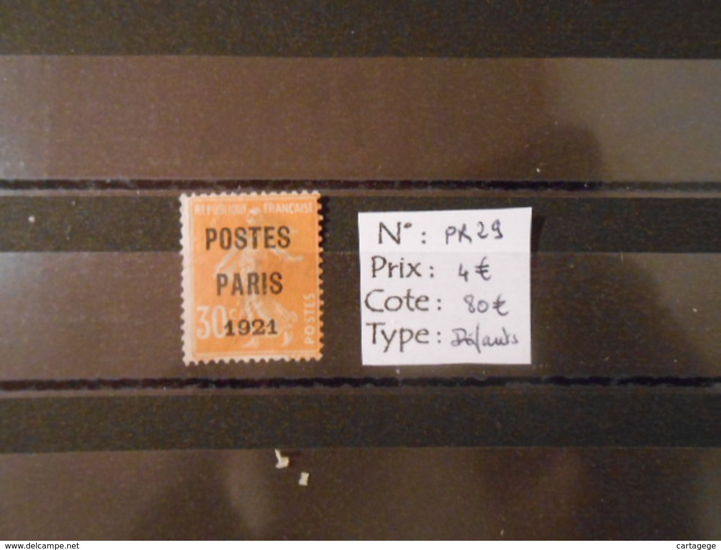 FRANCE  YT PR29 SEMEUSE 30c.orange Surcharge POSTES PARIS 1921 - 1893-1947