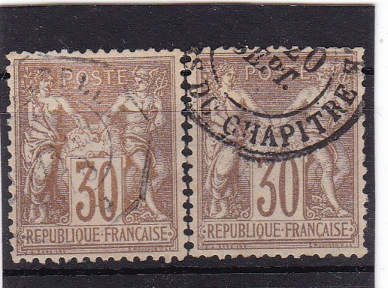 # Z.10863 France Republic 1876 - 78 Type I. 2 X Value 30c Used, Yvert 69, Michel 64: Pax & Mercur - 1876-1878 Sage (Tipo I)
