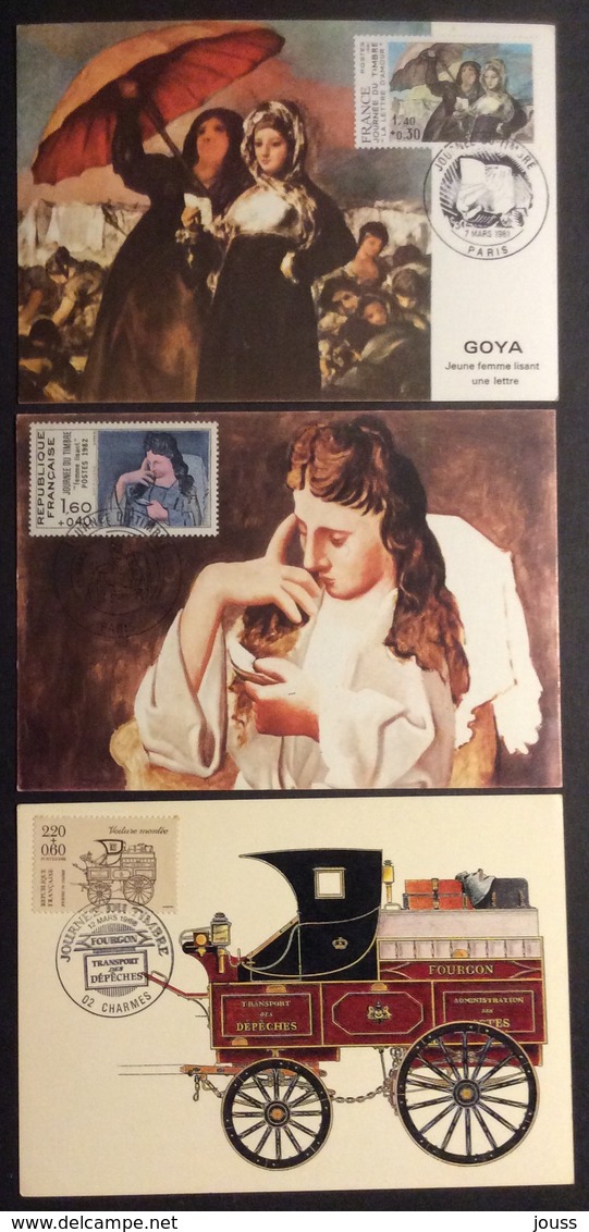 CM0713 Journée Du Timbre Goya 2124 Picasso 2205 Voiture Montée 2526 Lot 3 Carte Maximum - 1980-1989