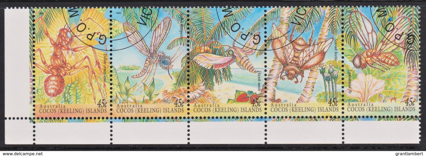 Cocos Islands 1995 Insects Marginal Strip Of 5 CTO - - Cocos (Keeling) Islands