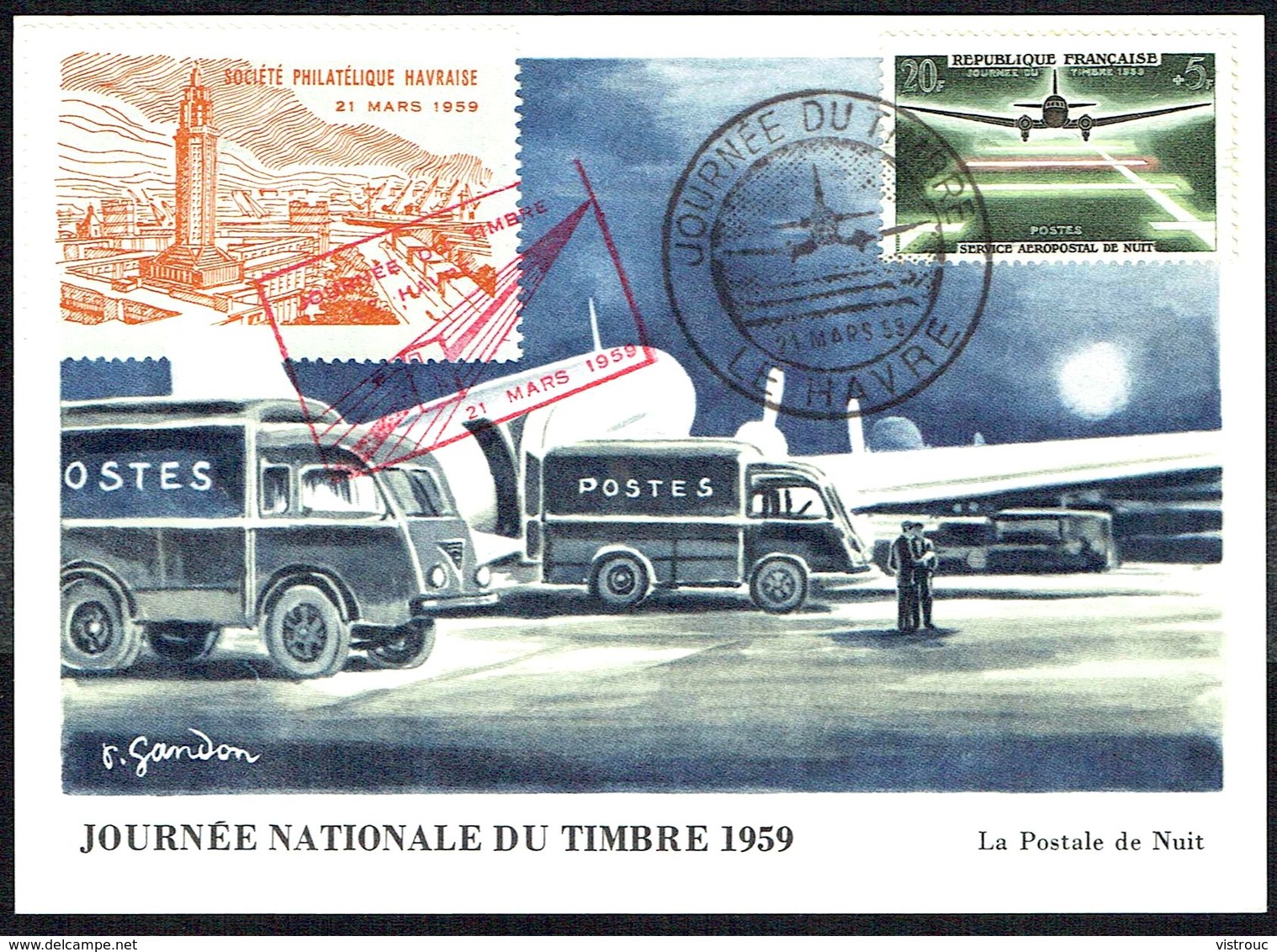 Y/T N° 1196 S/ CM - Journée Du Timbre - Oblit. "JOURNEE DU TIMBRE - LE HAVRE - 21 MARS 59". - 1950-1959