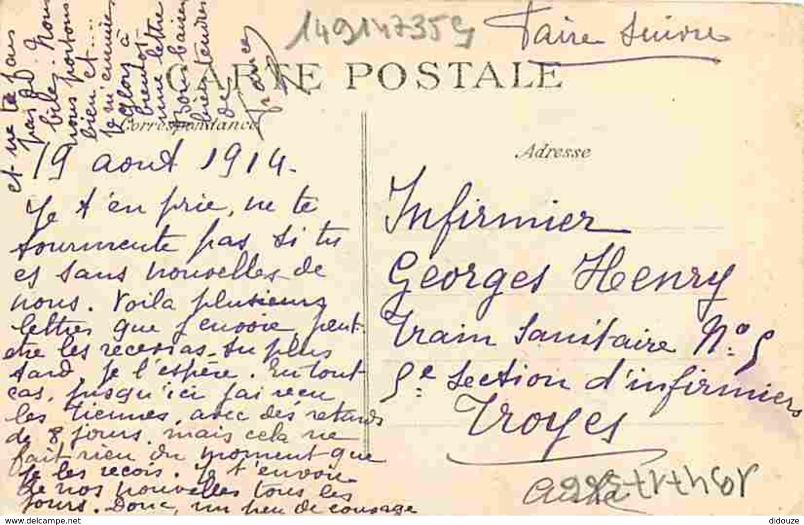 45 - Chatillon Sur Loire - Villa Des Cotes à M. Chabourrau - Voyagée En 1914 - Voir Scans Recto-Verso - Chatillon Sur Loire