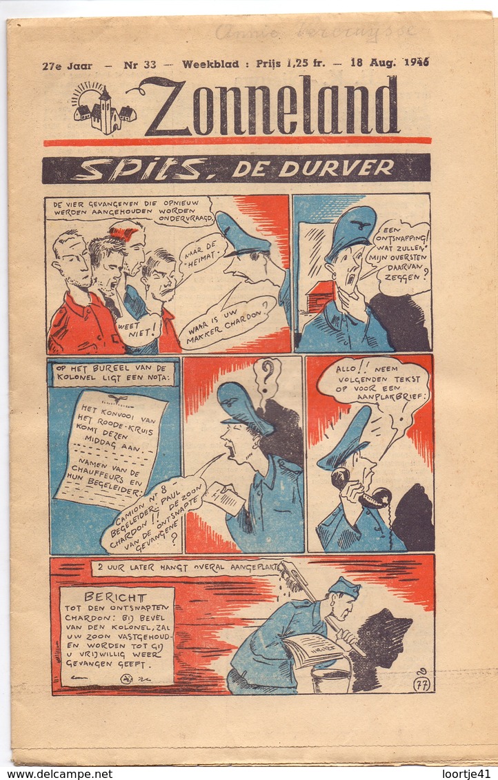 Tijdschrift Weekblad Magazine Voor De Jeugd - Strips - Zonneland - 18 Augustus 1946 - Jeugd