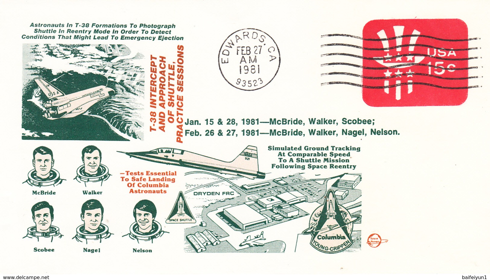 USA 1981  T-38 Intercept And Approach Of Shuttle Practice Sessions Commemorative Cover - North  America