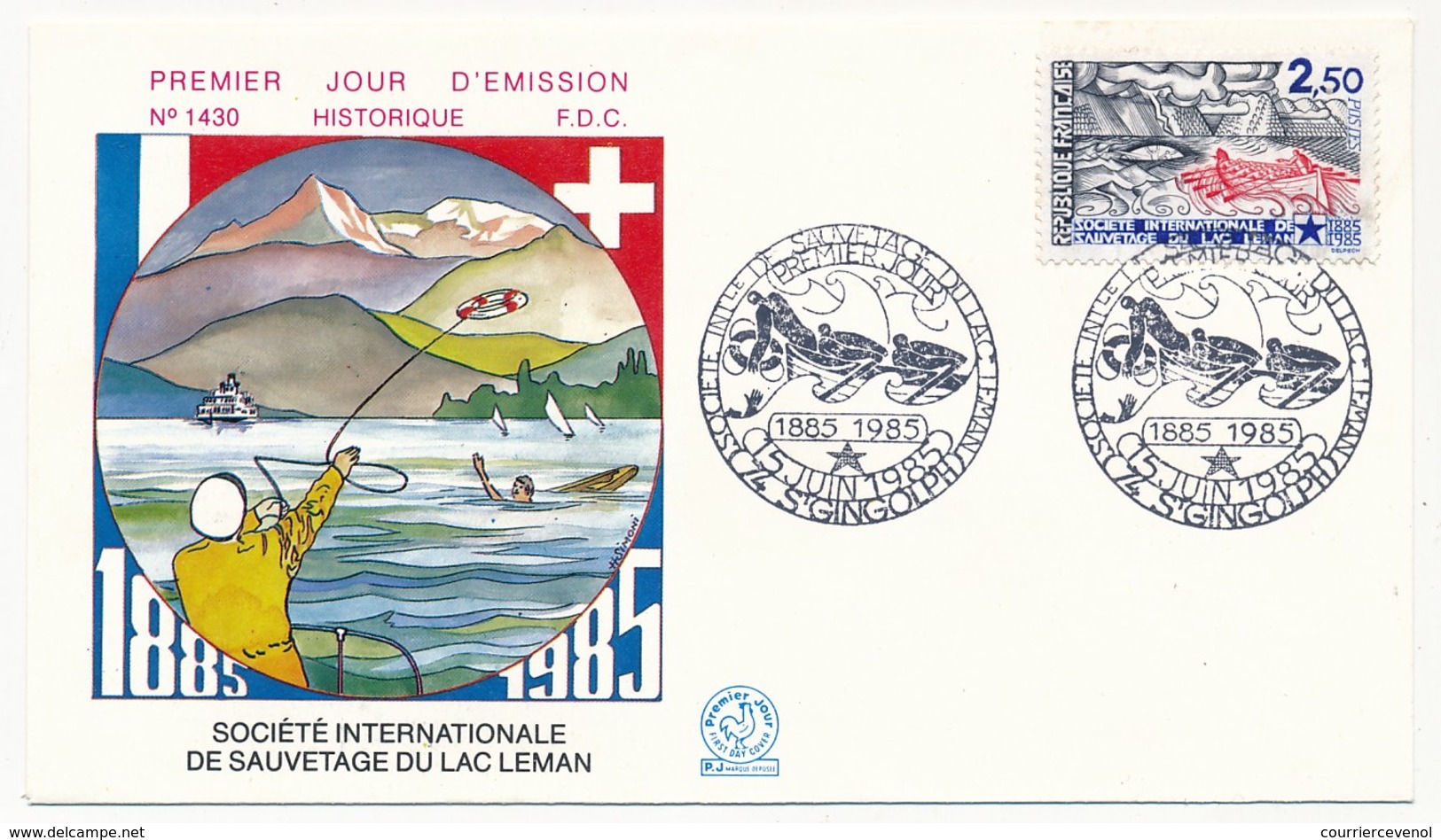 2 Enveloppes FDC Emission Commune France/Suisse - Société De Sauvetage Du Léman - 1985 - Emissions Communes