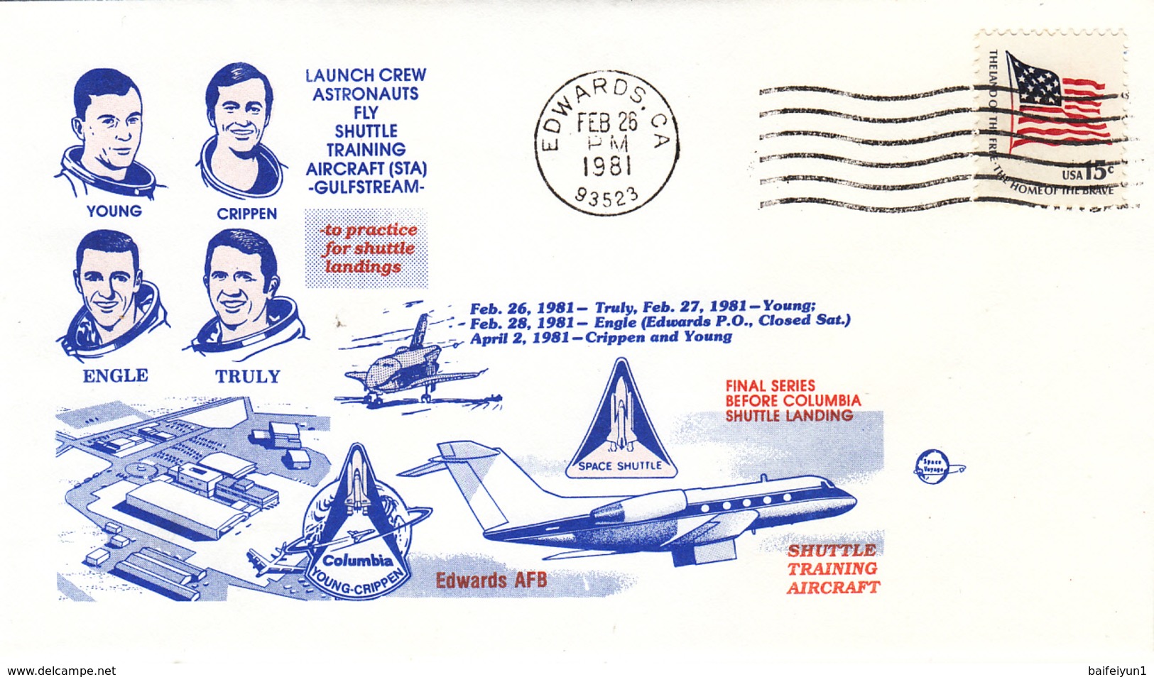 USA 1981 Launch Crew Astronauts Fly Shuttle Training Aircraft Commemorative Cover B - North  America