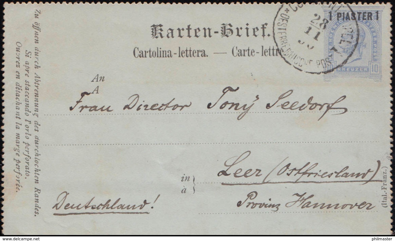Österreichische Post In Der Levante: Kartenbrief K 3 CONSTANTINOPEL 28.11.1890 - Eastern Austria