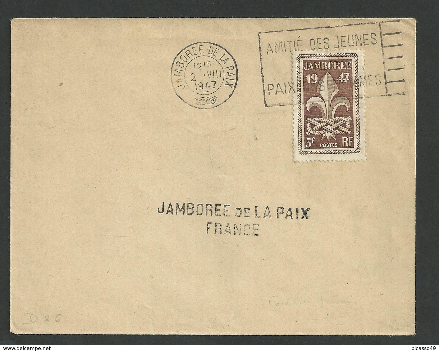 Jamboré De La Paix , N° 787 Seul Oblitéré Journée De La Paix Du 2 8 1947 - 1921-1960: Période Moderne