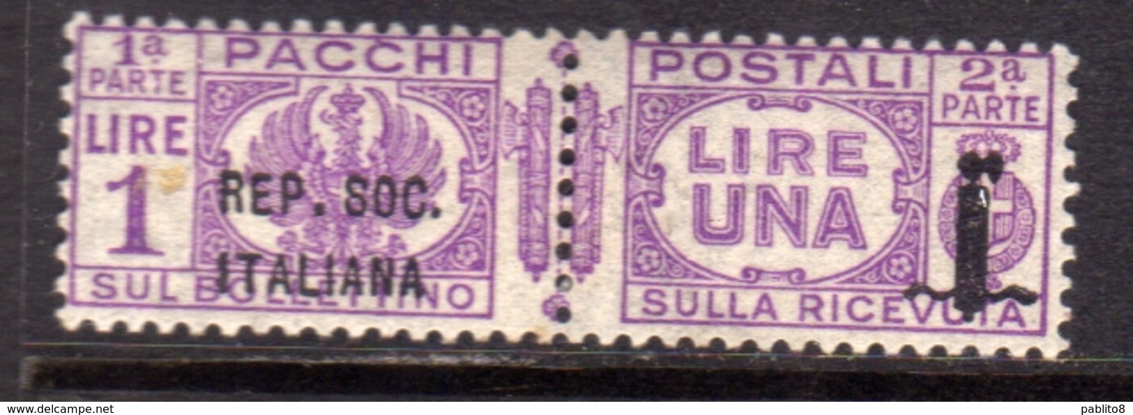 ITALIA REGNO ITALY KINGDOM 1944 RSI REPUBBLICA SOCIALE ITALIANA PACCHI POSTALI PARCEL POST FASCIO LIRE 1LIRA MNH FIRMATO - Pacchi Postali