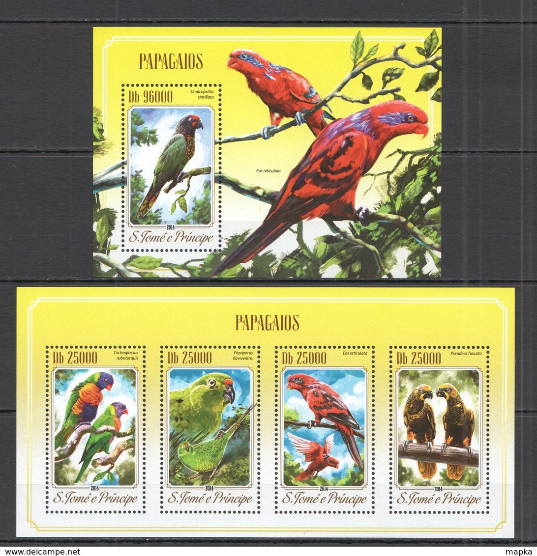 ST1607 2014 S. TOME E PRINCIPE FAUNA BIRDS PARROTS PAPAGAIOS KB+BL MNH - Parrots