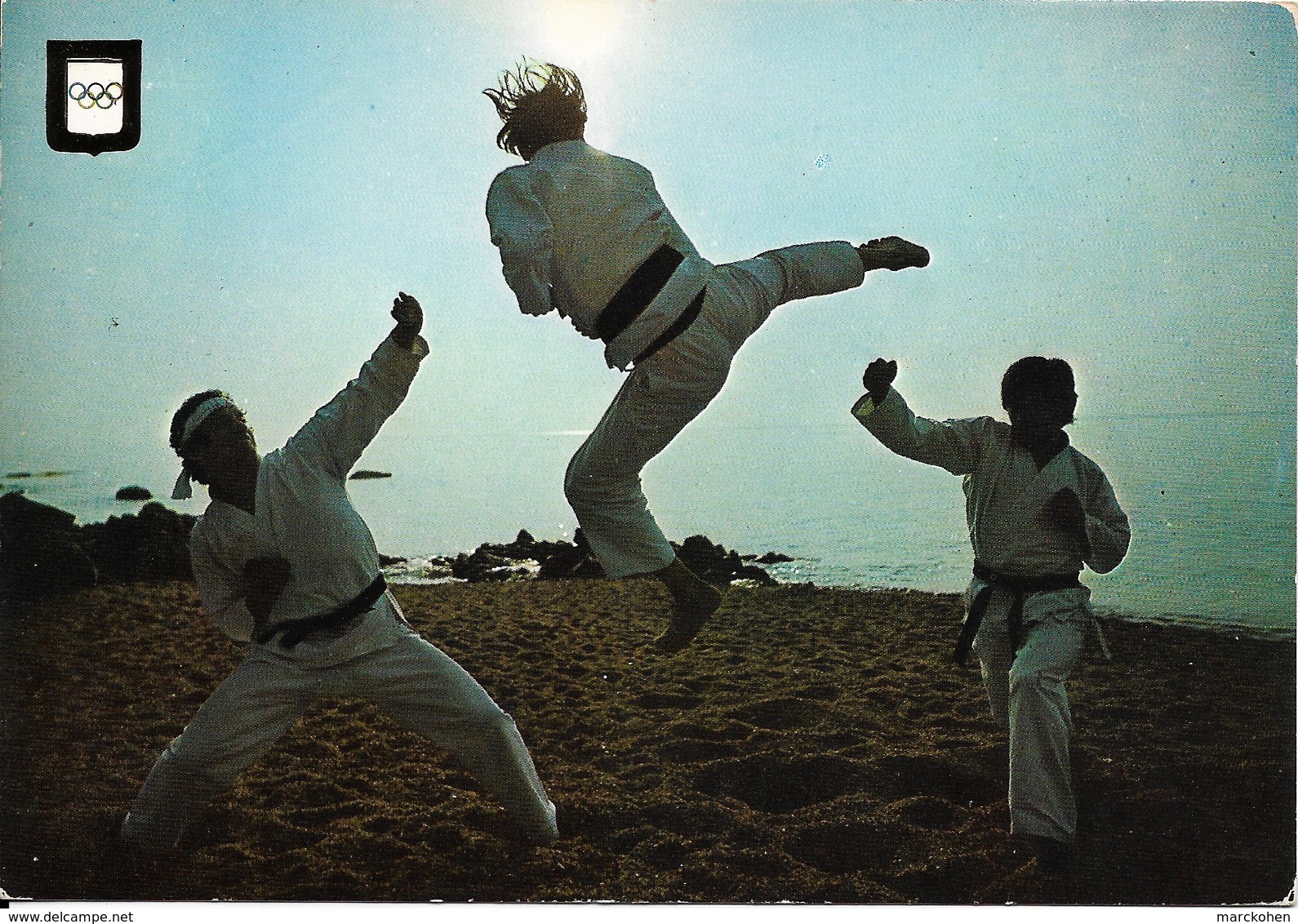 KARATE : Kumite à Trois Au Bord De La Plage. CPSM - Martiaux