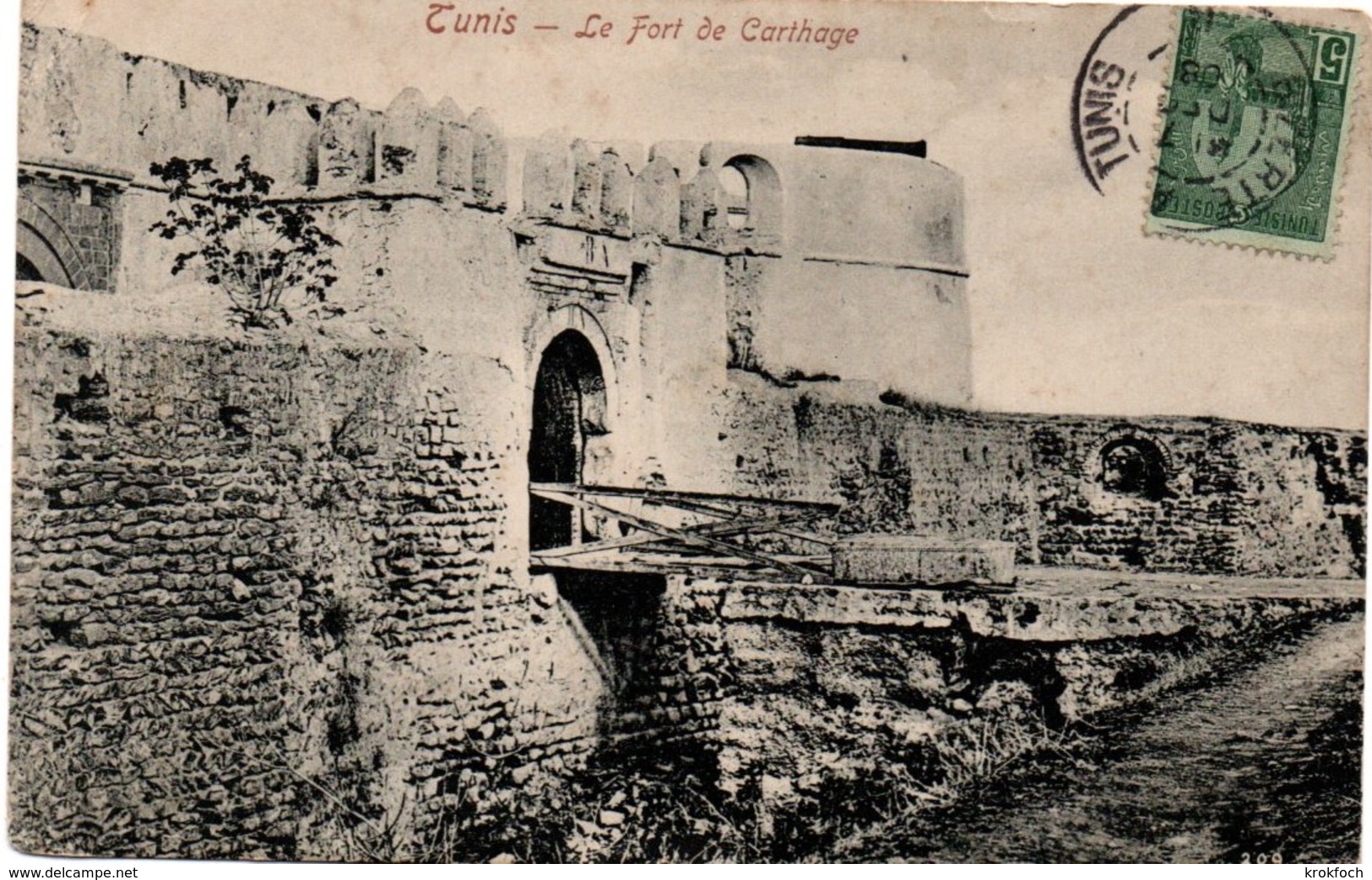 Bizerte à Tunis B 1908 - Ambulant Ferroviaire Sur Carte Postale De Carthage - 2 Scans - Covers & Documents