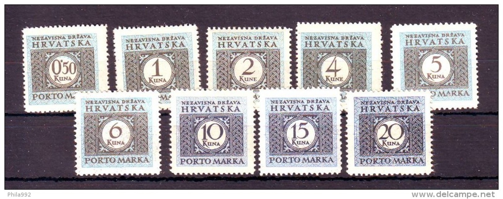 Croatia NDH 1943/44 Y Porto Stamps Mi No 17-25 MNH - Croazia