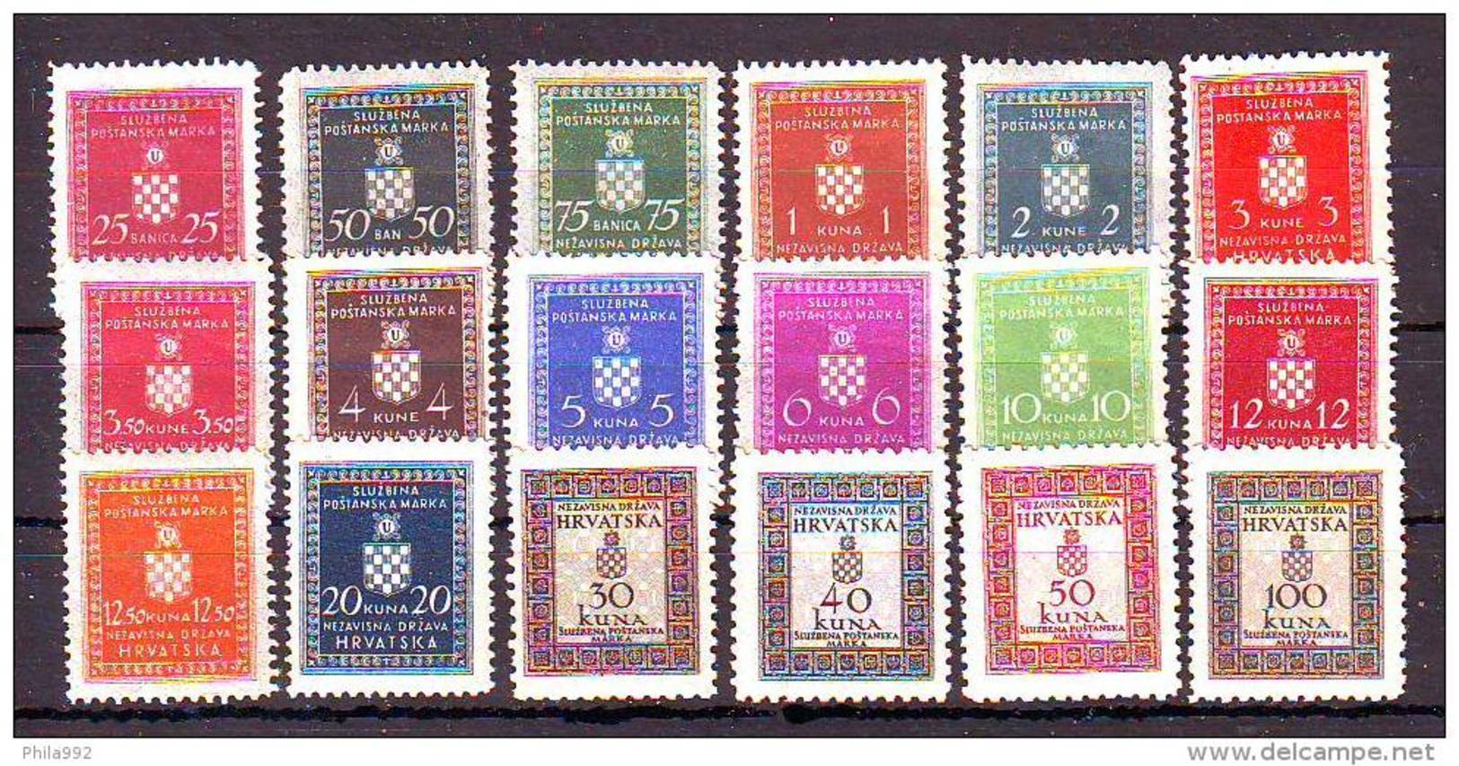 Croatia NDH 1942/44 Y Official Post Stamps Mi No 1-18 MNH - Croazia