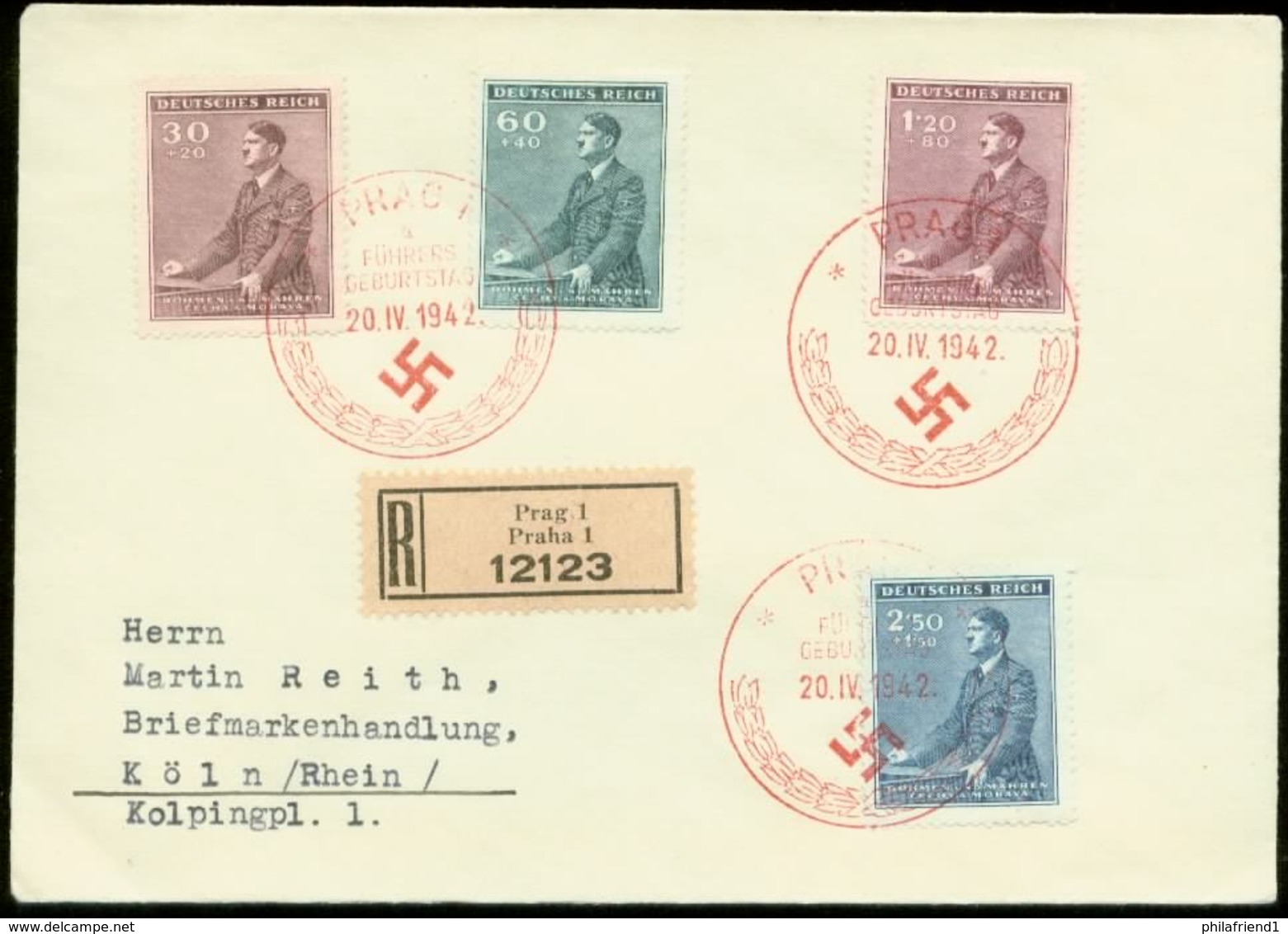 P0493 - DR Böhmen Und Mähren Propaganda Adolf Hitler Geburtstag Auf R - Briefumschlag : Gebraucht Mit Sonderstempel Pr - Brieven En Documenten