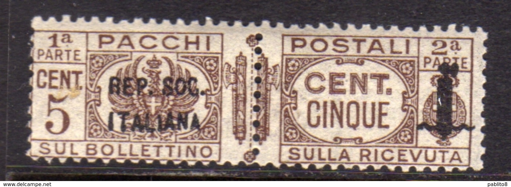 ITALIA REGNO ITALY KINGDOM 1944 RSI REPUBBLICA SOCIALE ITALIANA PACCHI POSTALI PARCEL POST FASCIO CENT. 5c MNH - Paquetes Postales