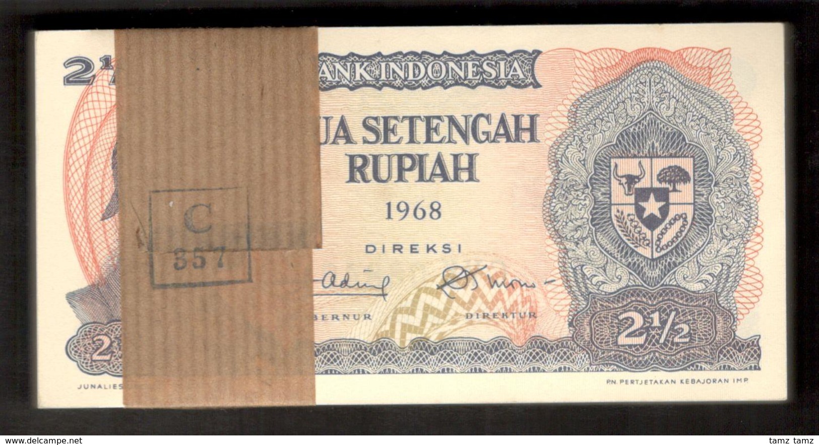 Lot 100 Pcs 1 Bundle Consecutive Indonesia 2 1/2 2.5 Rupiah 1968 Original Seal - Indonesia