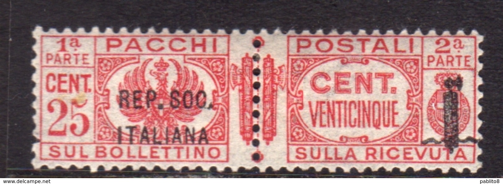 ITALIA REGNO ITALY KINGDOM 1944 RSI REPUBBLICA SOCIALE ITALIANA PACCHI POSTALI PARCEL POST FASCIO CENT. 25c MNH - Postpaketten