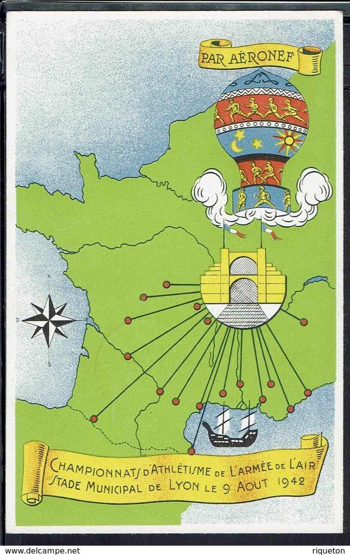 Fr - Par Aéronef - Championnat D'Athlétisme De L'Armée De L'Air - Stade Municipal De Lyon Le 9 Août 1942 - TB - - 1927-1959 Covers & Documents