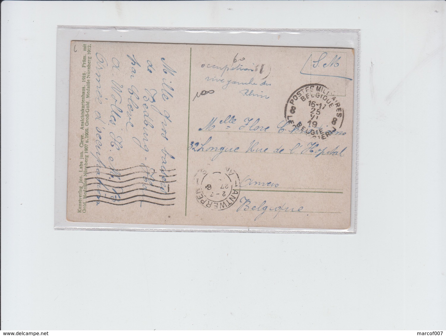 FRANCHISE MILITAIRE  + POSTE CACHET MILITAIRE + ANTWERPEN   -1919 - Zonder Portkosten