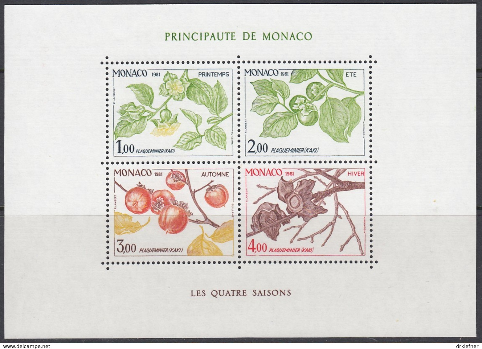 MONACO Block 18, Postfrisch **, Die Vier Jahreszeiten, 1981 - Blocks & Kleinbögen