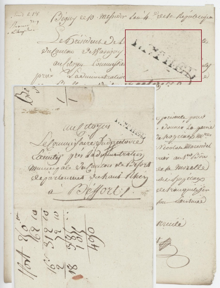Lettre De Béguey An 4 - 28.6.1796 Cachet 7 RETHEL Nicolas De Marendel De La Lobbe Directeur De L’Hôpital - 1701-1800: Précurseurs XVIII