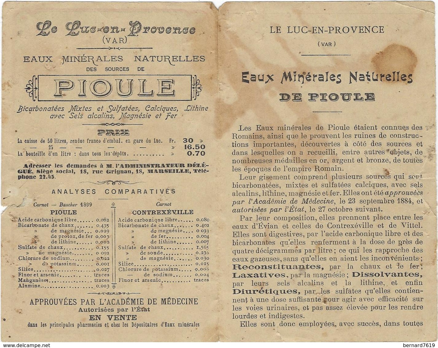 83  Luc En Provence Depliant Publicitaire Eaux Minerales Naturelles Des Sources De Pioule - Le Luc