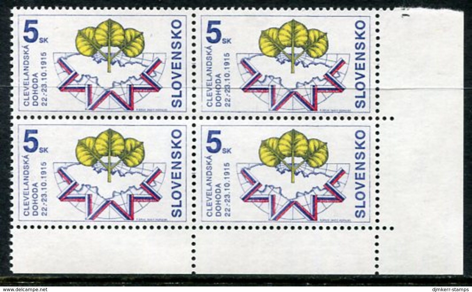 SLOVAKIA 1995 Treaty Of Cleveland Block Of 4  MNH / **.  Michel 240 - Nuevos