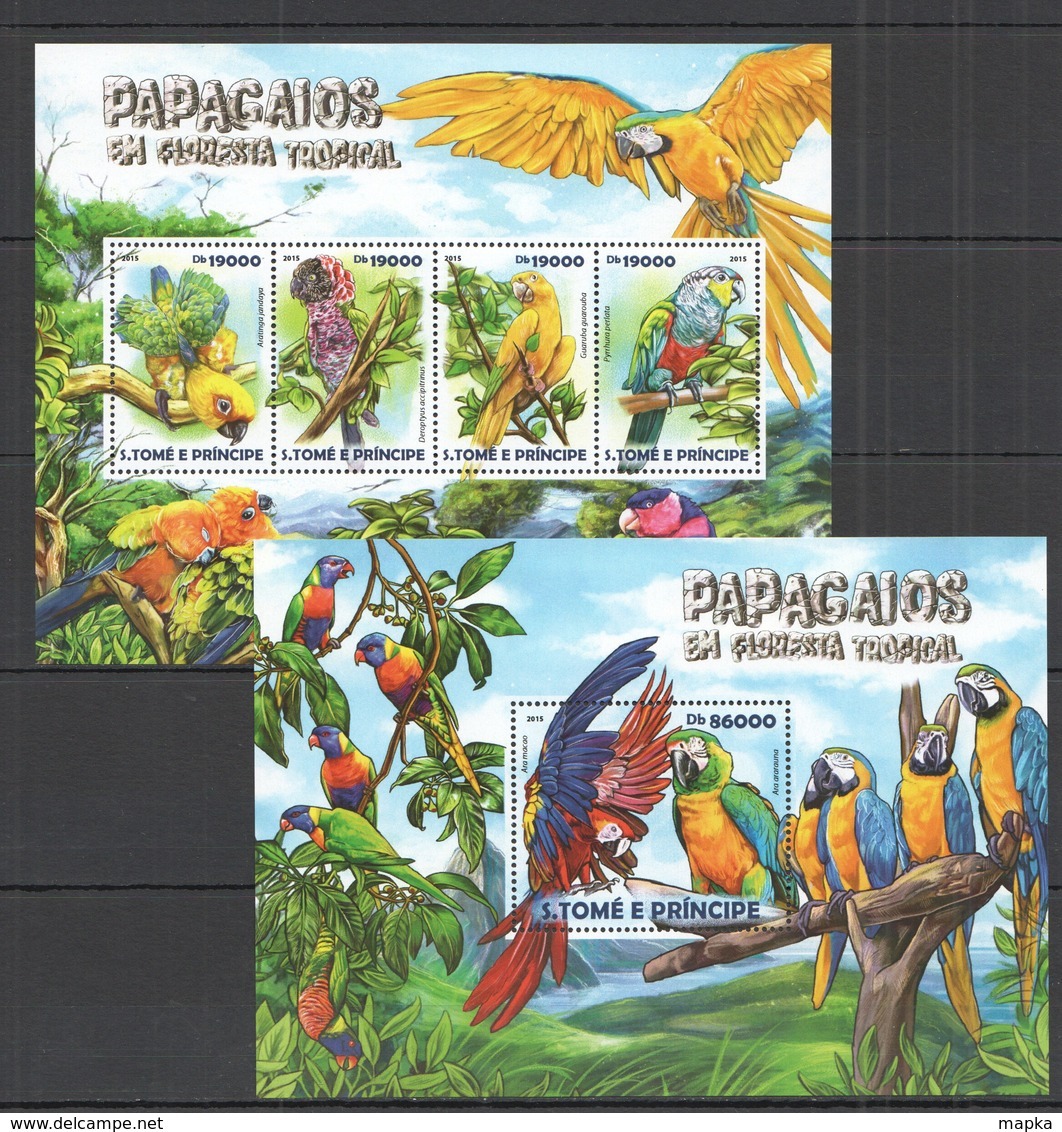 ST1491 2015 S. TOME E PRINCIPE FAUNA BIRDS PARROTS PAPAGAIOS KB+BL MNH - Parrots