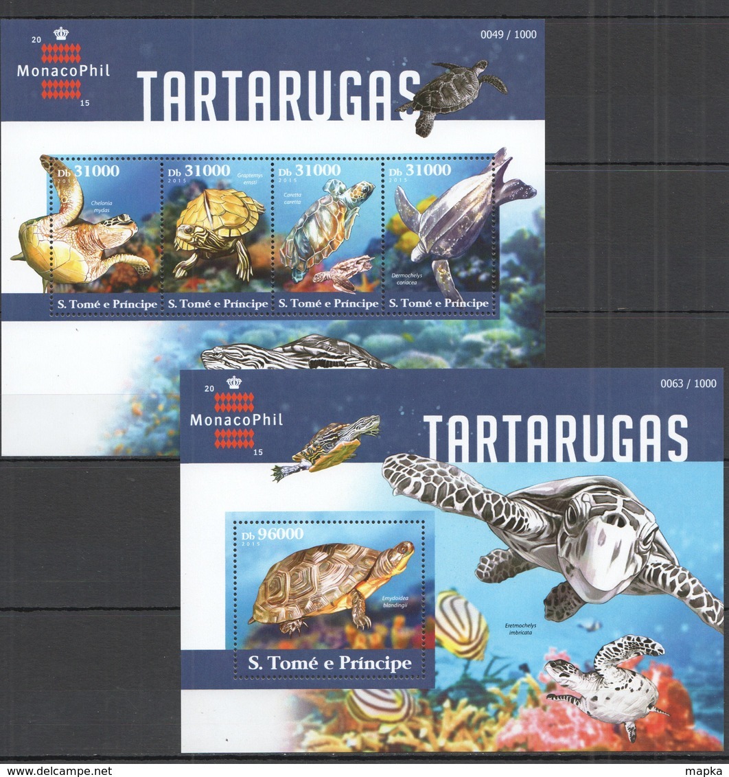 ST1513 2015 S. TOME E PRINCIPE FAUNA MARINE LIFE TURTLES TARTARUGAS KB+BL MNH - Turtles